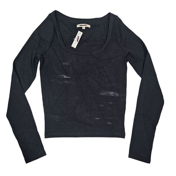 Madewell Square-Neck Long-Sleeve Crop Tee in Sleekhold True Black Women Size XXS - Picture 5 of 10